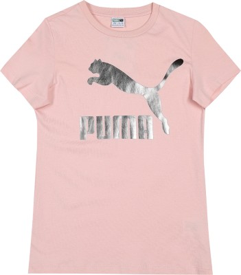 PUMA Boys Typography, Graphic Print Pure Cotton T Shirt(Pink, Pack of 1)