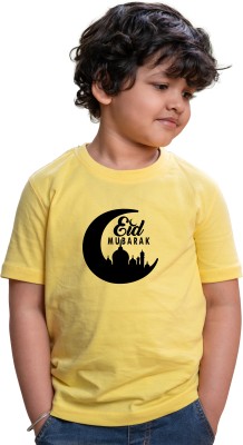 CHOMBOOKA Boys Typography, Graphic Print Pure Cotton Regular T Shirt(Yellow, Pack of 1)