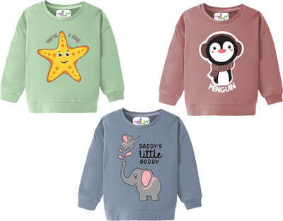 Toddylon Baby Boys & Baby Girls Printed Cotton Blend Regular T Shirt(Multicolor, Pack of 3)