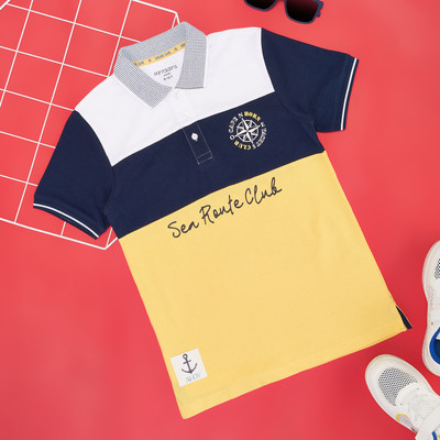 Pantaloons Junior Boys Solid Pure Cotton Regular T Shirt(Yellow, Pack of 1)