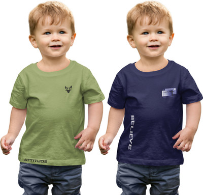 Vfest Boys Solid Cotton Blend Regular T Shirt(Multicolor, Pack of 2)