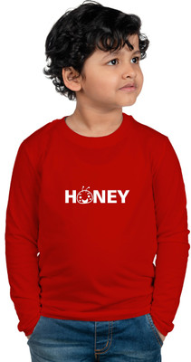 CHOMMBOOKA TRENDING Boys & Girls Typography Cotton Blend Regular T Shirt(Red, Pack of 1)
