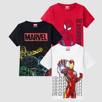 MARVEL BY MISS & CHIEF Boys Printed Cotton Blend Regular T Shirt(Multicolor, Pack of 3)