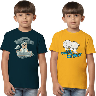 Texman Boys Printed Pure Cotton Regular T Shirt(Yellow, Black, Pack of 2)