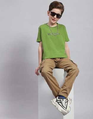 MONTE CARLO Boys Printed Pure Cotton Regular T Shirt(Green, Pack of 1)