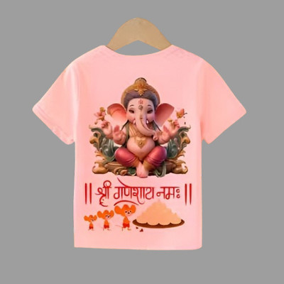 VM Fashion Boys & Girls Printed Polyester Regular T Shirt(Pink, Pack of 1)