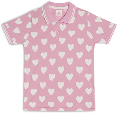 Chilins Girls Printed Pure Cotton Regular T Shirt(Pink, Pack of 1)