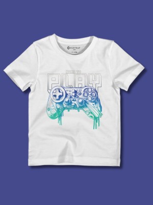 Huetrap Boys Printed Pure Cotton Regular T Shirt(White, Pack of 1)