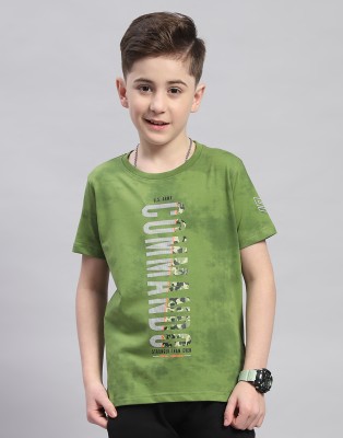 MONTE CARLO Boys Typography Cotton Blend Regular T Shirt(Green, Pack of 1)