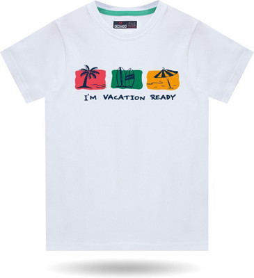 Dechado Boys Striped Pure Cotton Regular T Shirt(White, Pack of 1)