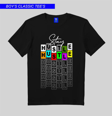 HouseOfCommon Boys Printed Pure Cotton Slim T Shirt(Black, Pack of 1)