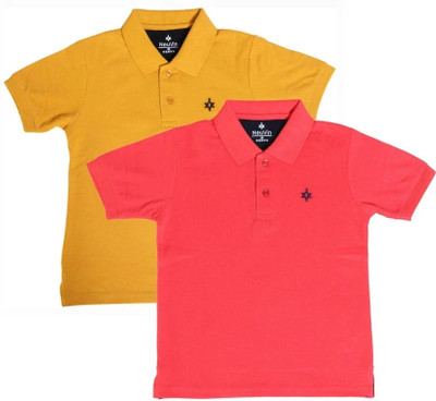 NeuVin Boys Solid Cotton Blend Regular T Shirt(Multicolor, Pack of 2)