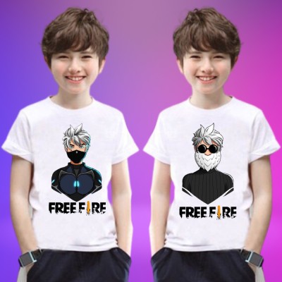 BOY FREE FIRE TSHIRT Boys & Girls Printed Polyester T Shirt(Multicolor, Pack of 2)