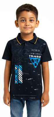 RASEE Boys Printed Cotton Blend Regular T Shirt(Dark Blue, Pack of 1)