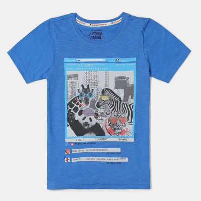 JOCKEY Boys Typography, Printed Cotton Blend T Shirt(Blue, Pack of 1)