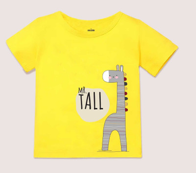 AALEKH Baby Boys & Baby Girls Printed Pure Cotton Regular T Shirt(Yellow, Pack of 1)