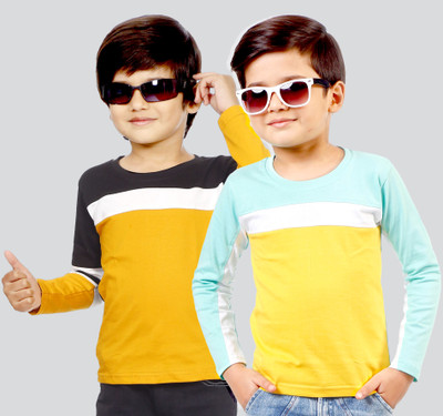 Mojua Boys Striped Pure Cotton Regular T Shirt(Multicolor, Pack of 2)