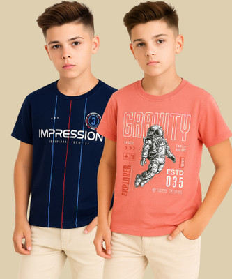 RASPY Boys Graphic Print Pure Cotton Regular T Shirt(Multicolor, Pack of 2)