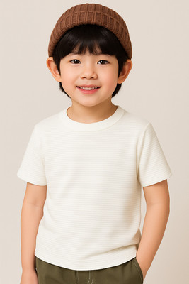 Turtlem Boys Solid Polyester Regular T Shirt(White, Pack of 1)