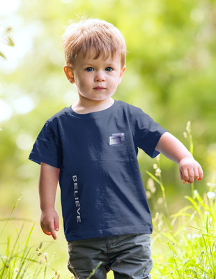 JH MART Boys Typography Cotton Blend Regular T Shirt(Dark Blue, Pack of 1)