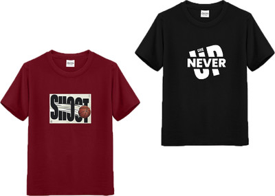 JANFA Boys Graphic Print Pure Cotton Regular T Shirt(Black, Maroon, Pack of 2)