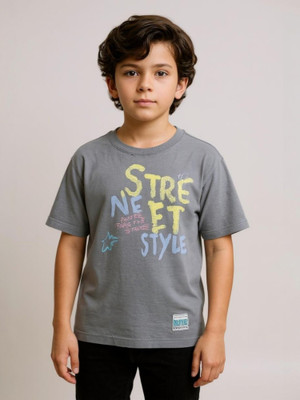 PROVOGUE Boys Printed Cotton Blend Oversized T Shirt(Grey, Pack of 1)