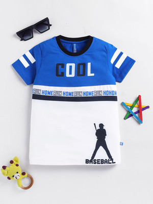 Here&Now X Game Begins Boys & Girls Colorblock Cotton Blend Oversized T Shirt(Blue, White, Pack of 1)