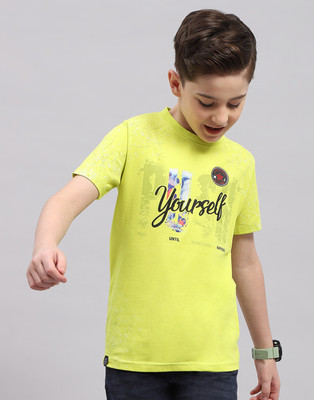 MONTE CARLO Boys Printed Cotton Blend Regular T Shirt(Yellow, Pack of 1)