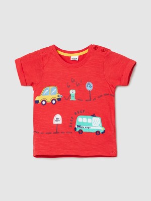 MAX Baby Boys Printed, Graphic Print Pure Cotton T Shirt(Red, Pack of 1)