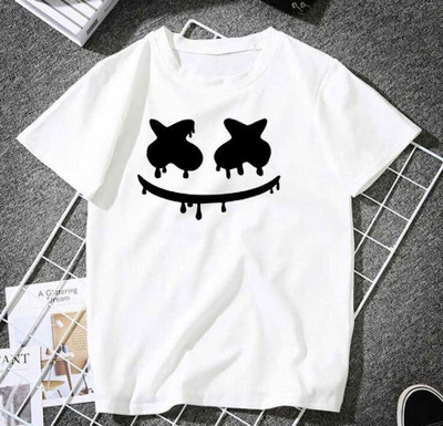 KPPRINT Boys Printed Cotton Blend Regular T Shirt(White, Pack of 1)