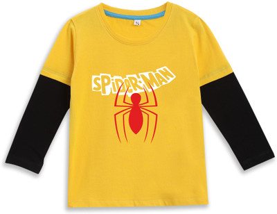 Superb Starling Baby Boys Solid, Printed Cotton Blend Regular T Shirt(Yellow, Pack of 1)