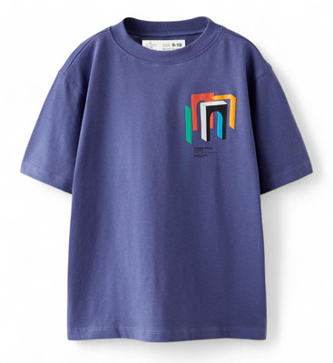 Alan Jones Boys Printed Cotton Blend Oversized T Shirt(Blue, Pack of 1)