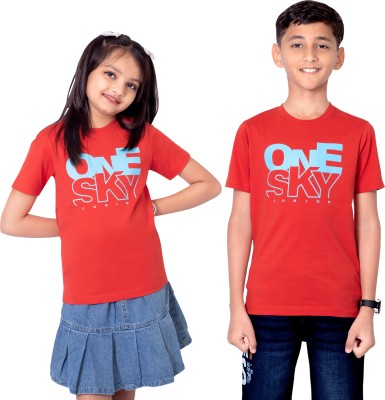 one sky Boys & Girls Typography, Printed Pure Cotton Regular T Shirt(Red, Pack of 1)