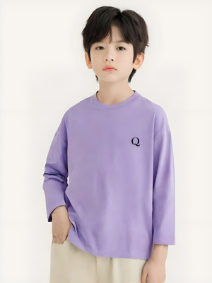 QYLA Boys & Girls Solid Pure Cotton Regular T Shirt(Purple, Pack of 1)