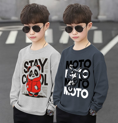 Infinite Picz Boys Typography, Printed Cotton Blend Regular T Shirt(Grey, Silver, Pack of 2)