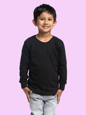 FBAR Boys Solid Pure Cotton Regular T Shirt(Black, Pack of 1)