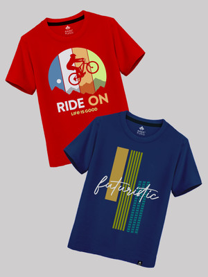 Raax Boys Printed Pure Cotton Regular T Shirt(Dark Blue, Red, Pack of 2)