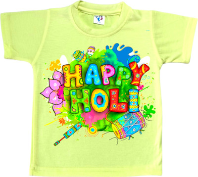 Cute Pals Boys & Girls Printed Cotton Blend Regular T Shirt(Yellow, Pack of 1)