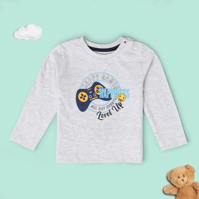 BabiesRus Baby Boys Printed Cotton Blend Regular T Shirt(Grey, Pack of 1)