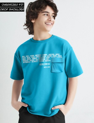 TRIPR Boys Graphic Print Cotton Blend T Shirt(Light Blue, Pack of 1)