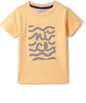 TALES & STORIES Boys Embroidered Pure Cotton Regular T Shirt(Orange, Pack of 1)