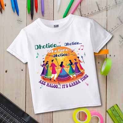 MOMS DESIRE Baby Boys & Baby Girls Graphic Print Cotton Blend Regular T Shirt(White, Pack of 1)