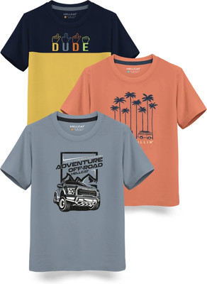 Hellcat Boys Printed Cotton Blend Regular T Shirt(Multicolor, Pack of 3)