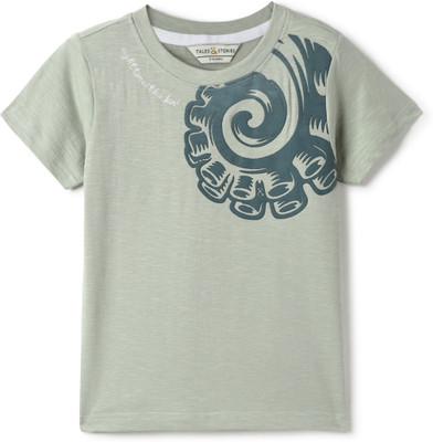 TALES & STORIES Boys Printed Pure Cotton Regular T Shirt(Grey, Pack of 1)