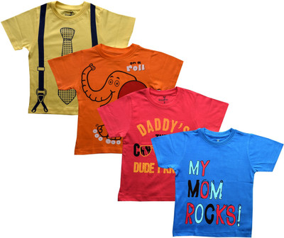 TINCHUK Boys & Girls Printed Cotton Blend Regular T Shirt(Multicolor, Pack of 4)