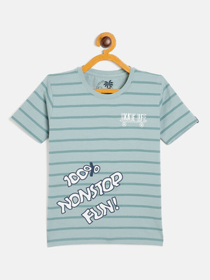 DUKE Boys Striped Cotton Blend Slim T Shirt(Blue, Pack of 1)