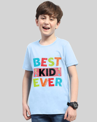 AOOSH Boys Printed Cotton Blend Regular T Shirt(Light Blue, Pack of 1)