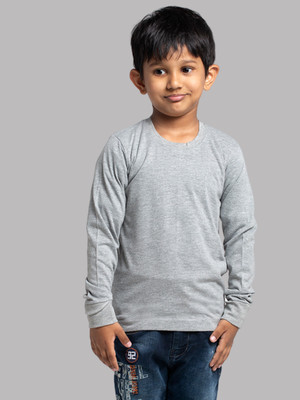 FRISKERS Boys Solid Pure Cotton Regular T Shirt(Grey, Pack of 1)