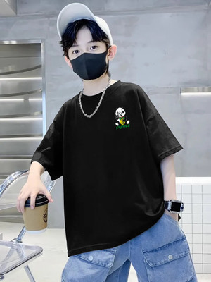 Trip colours Boys Solid Cotton Blend Oversized T Shirt(Black, Pack of 1)