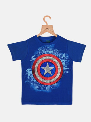 YK Marvel Boys Printed Cotton Blend Regular T Shirt(Blue, Pack of 1)